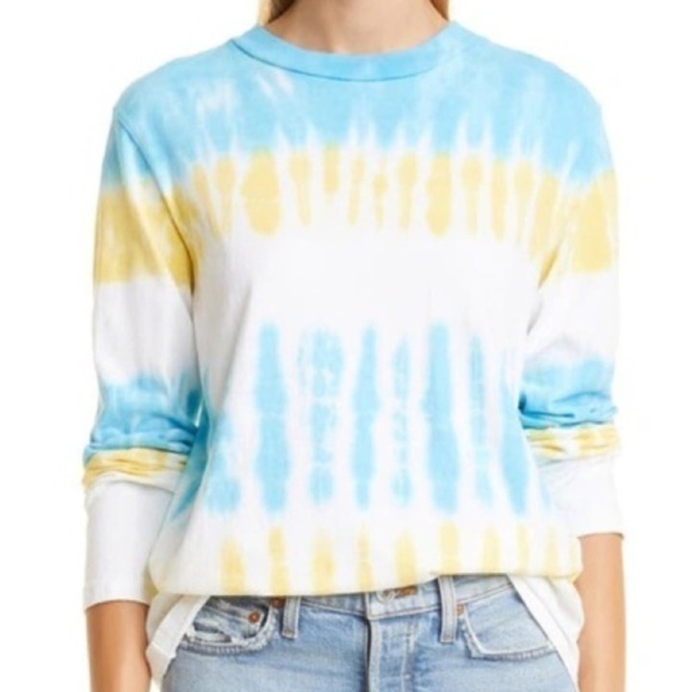 Re/Done Hanes Sky Stripe Tie Dye 50’s Long Sleeve Crewneck Shirt Size M NWT